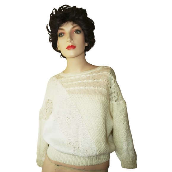 Handmade in the 80’s WHITE SWEATER Small - Picture 2 of 7